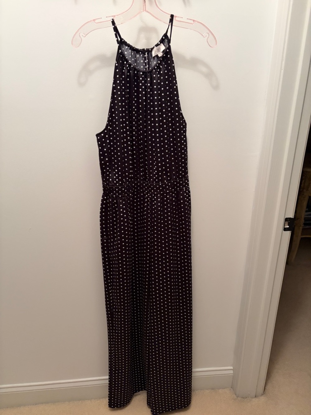 NWT LOFT Outlet Black and White Polka Dot Halter Top Jumpsuit